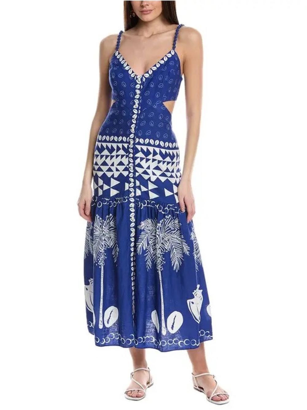 NWOT FARM Rio Ondina Linen Blend Midi Dress Size S